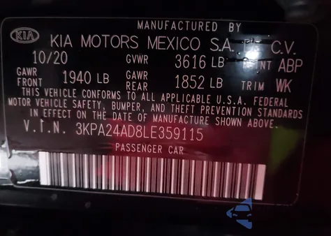 2020 Kia Rio S from USA, damaged, VIN 3KPA24AD8LE359115